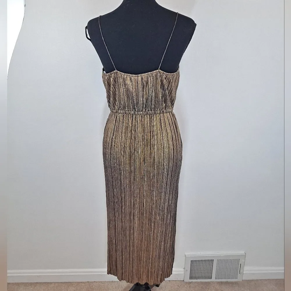 Plenty Tracy Reese Midi Metallic Pleated Shimmery Shiny Cinched Waist Dress - Picture 5 of 7